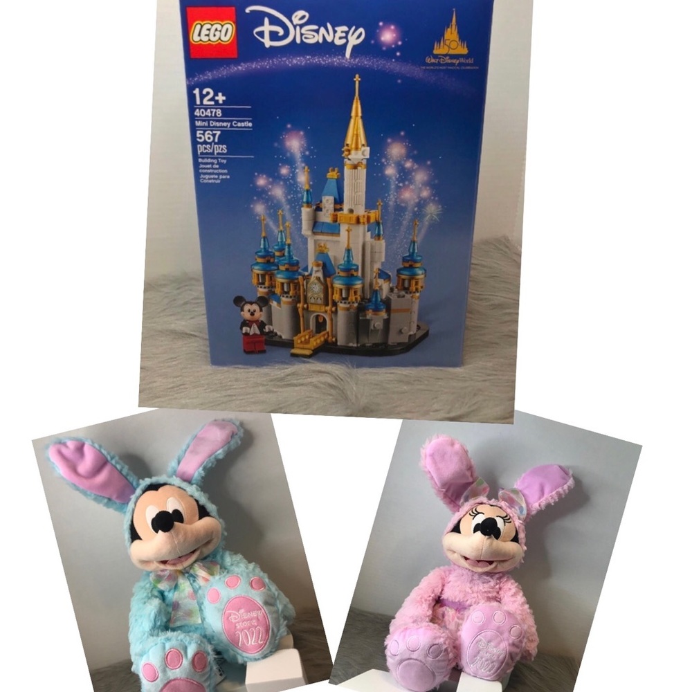 LEGO Mini Disney Castle & Mickey/Minnie Mouse Easter Plushes Bundle